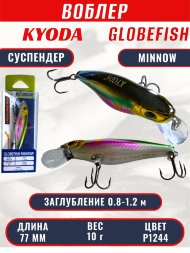 Воблер KYODA Globefish Minnow-77SP, длина 7,7 см, вес 10.0 гр цвет P1244, заглубление 0,8-1,2 м