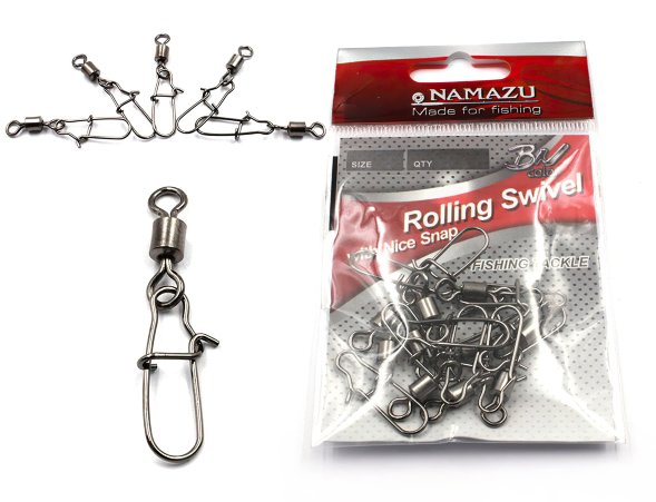 Вертлюг с застежкой Namazu ROLLING SWIVEL WITH NICE SNAP, цв. BN, р. 1, test-78 кг уп.10 шт
