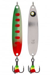 Блесна зимняя Condor 5813, вес 7,0 гр длина 50 мм цвет серебро с глазом/зеленый с красными точками 166#