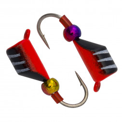 Мормышка вольфрамовая Condor Безмотылка Столбик шарик хамелеон d 4,0 мм, вес 1,32 гр, черный с бел..полос.-красн 10 шт